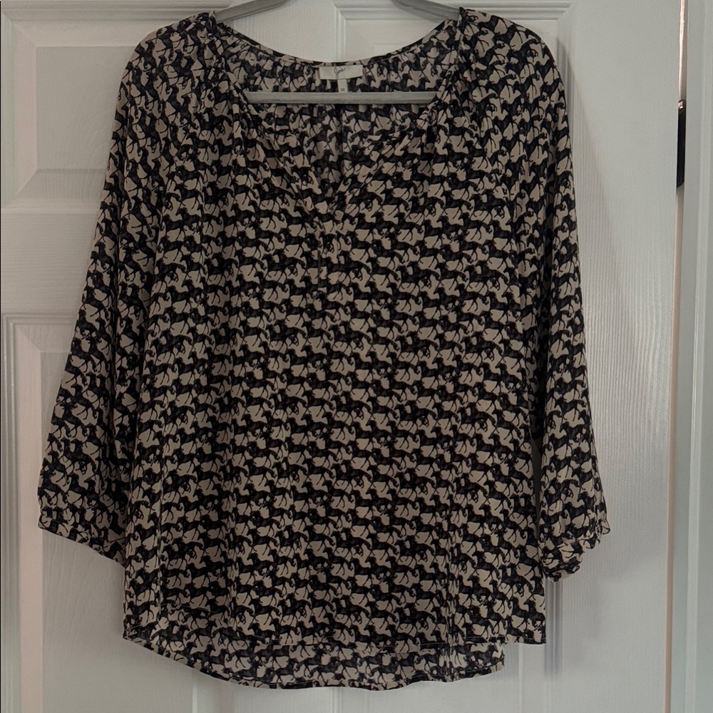 Jolie Black and Cream Horses Patterned Blouse